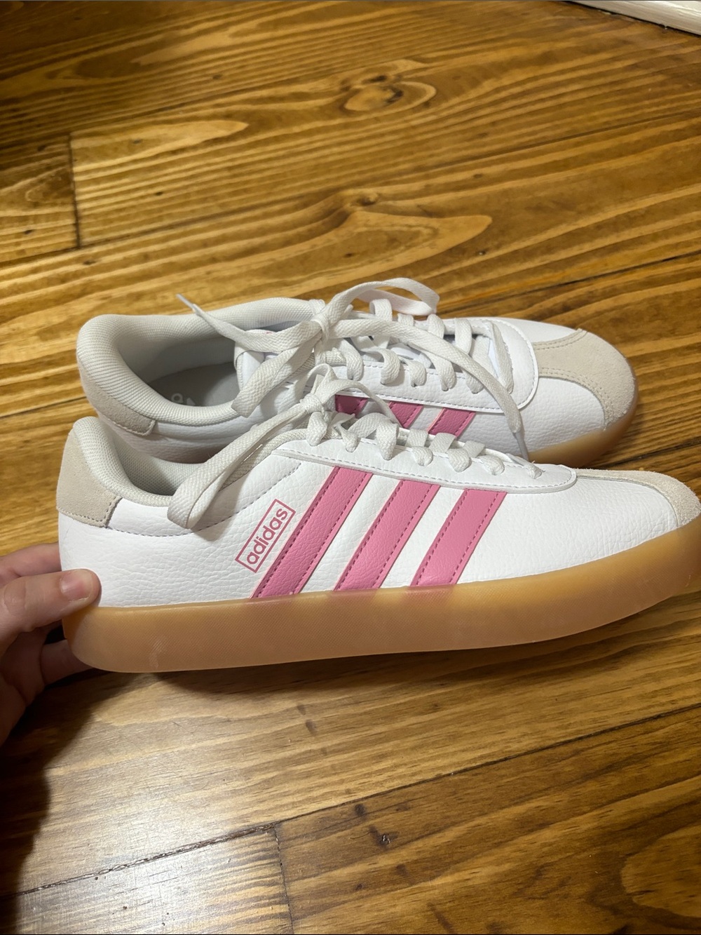 Adidas VL Court 3.0 Lace Up Sneakers White w/Pink Stripes Women’s 9 - Picture 8 of 8